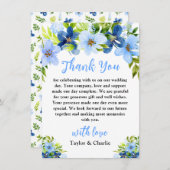 Navy and Baby Blue Floral Wedding Bedankkaart (Voorkant / Achterkant)