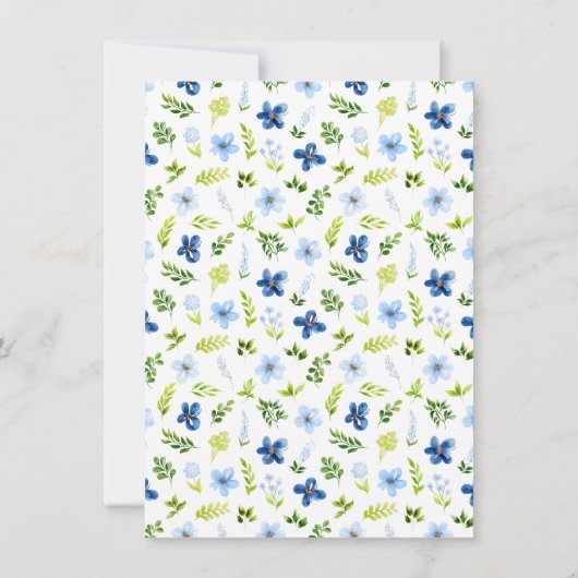 Navy and Baby Blue Floral Wedding Bedankkaart (Achterkant)