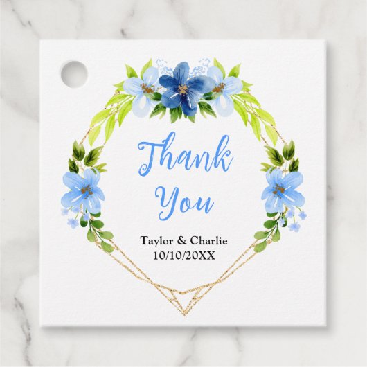 Navy and Baby Blue Floral Wedding Bedankt Bedankjes Labels (Voorkant)