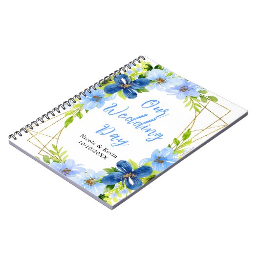Navy and Baby Blue Floral Wedding Planner Notitieboek (Linkerzijde)