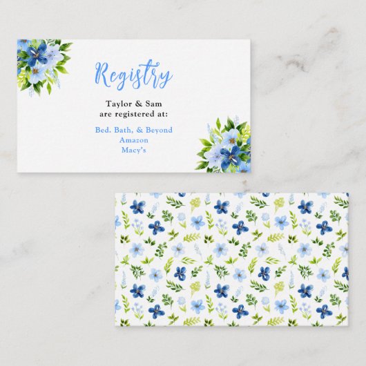 Navy and Baby Blue Floral Wedding Registry Informatiekaartje (Voorkant / Achterkant)