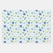 Navy and Baby Blue Flowers with Foliage Pattern Inpakpapier Vel (Voorkant 2)