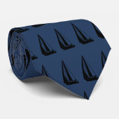 Navy and Black Sailboat Print Stropdas (Opgerold)