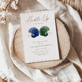 Navy And Blue Huddle Up Twin Boys Baby Shower Kaart