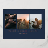 Navy and Blush 3 Foto Save the Date Folie Uitnodiging (Voorkant)