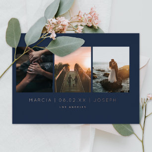Navy and Blush 3 Foto Save the Date Folie Uitnodiging