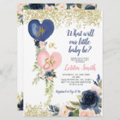 Navy and Blush Balloon onthullen uitnodiging (Voorkant / Achterkant)