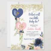Navy and Blush Balloon onthullen uitnodiging (Voorkant)