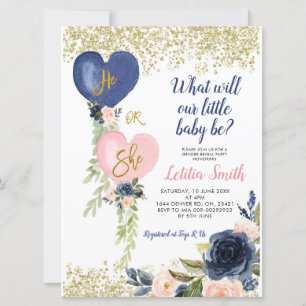 Navy and Blush Balloon onthullen uitnodiging
