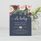 Navy and Blush Bourgondië Bloemen Baby shower Kaart (Staand voorkant)