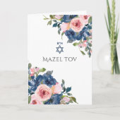 Navy and Blush Floral Bat Mitzvah Greeting Kaart (Voorkant)