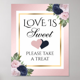 Navy and Blush Floral Love is Sweet Wedding Sign Poster