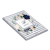 Navy and Blush Floral Stripe | Naam en monogram Notitieboek (Rechterzijde)