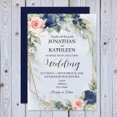 Navy and Blush Floral Wedding Invitation Kaart