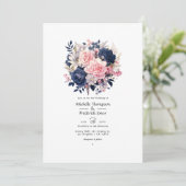 Navy and Blush Floral Wedding Kaart (Staand voorkant)
