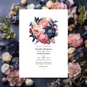 Navy and Blush Floral Wedding Kaart
