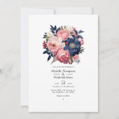 Navy and Blush Floral Wedding Kaart (Voorkant)