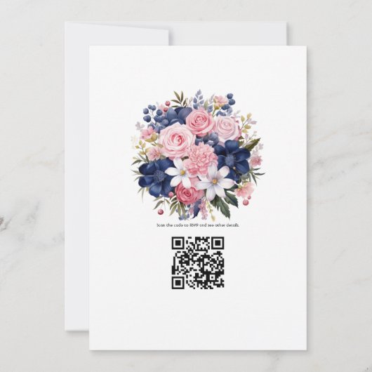 Navy and Blush Floral Wedding Kaart (Achterkant)