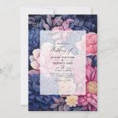 Navy and Blush Floral Wedding Kaart (Voorkant)