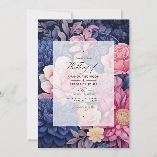 Navy and Blush Floral Wedding Kaart (Voorkant)