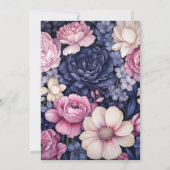 Navy and Blush Floral Wedding Kaart (Achterkant)