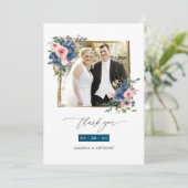 Navy and Blush Floral Wedding Photo Collage Bedankkaart (Staand voorkant)