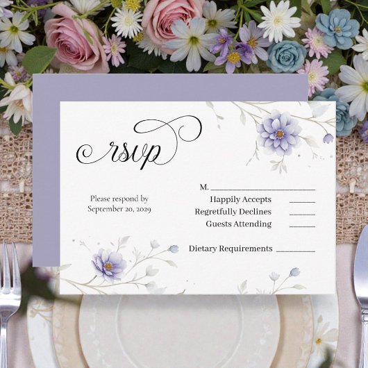 Navy and Blush Floral Wedding RSVP Informatiekaartje