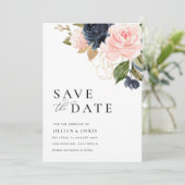 Navy and Blush Florial Bewaar de datumkaart Kaart (Staand voorkant)