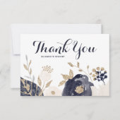 Navy and Blush Flowers Gold Foil Accents Bedankkaart (Voorkant)