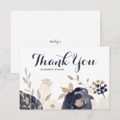 Navy and Blush Flowers Gold Foil Accents Bedankkaart (Voorkant / Achterkant)