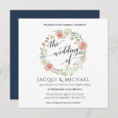 Navy and Blush Ivory Rozen w Leaf Square Wedding Kaart (Voorkant / Achterkant)