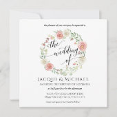 Navy and Blush Ivory Rozen w Leaf Square Wedding Kaart (Voorkant)