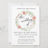 Navy and Blush Ivory Rozen w Leaf Wreath Wedding Kaart (Voorkant)