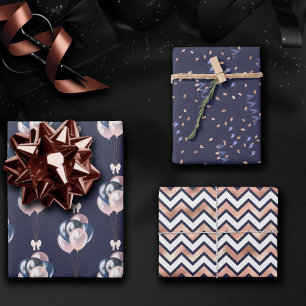 Navy and Blush Party   Blauwe roze Confetti ballon Inpakpapier Vel