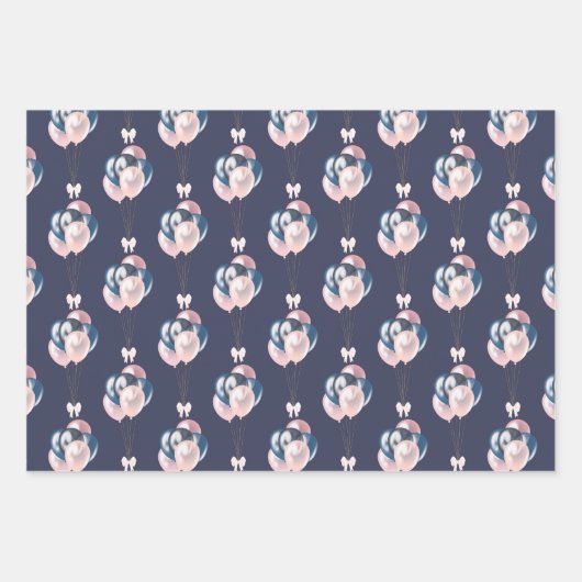 Navy and Blush Party | Blauwe roze Confetti ballon Inpakpapier Vel (Voorkant)