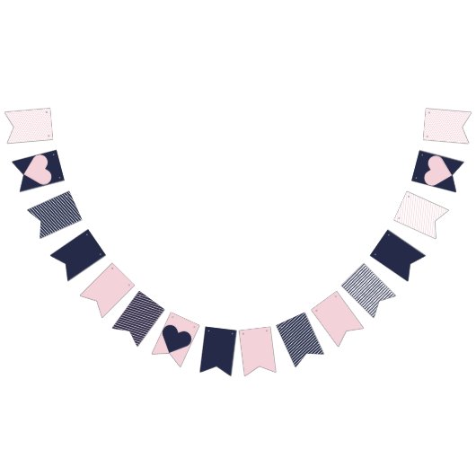 Navy and Blush Pink Preppy Bunting Vlaggetjes (Alle)