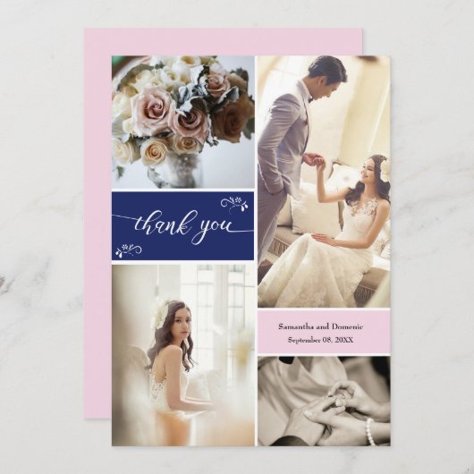 Navy and Blush Pink Script Bedankt voor Collage (Voorkant / Achterkant)