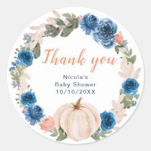 Navy and Blush Pumpkins Baby shower Dank je wel Ronde Sticker