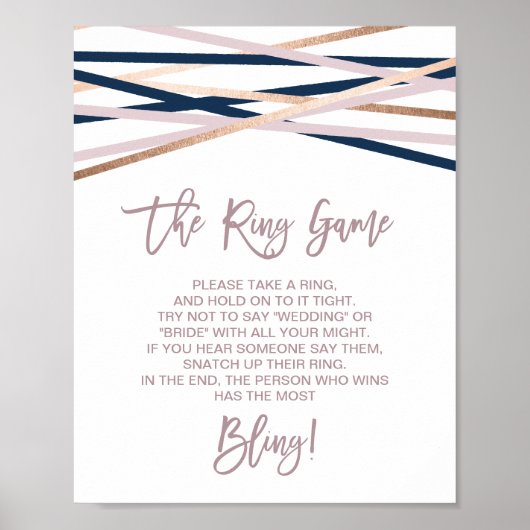 Navy and Blush Streamers The Ring Game Sign Poster (Voorkant)