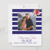 Navy and Blush Stripe Wedding Save the Date (Voorkant)