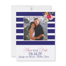 Navy and Blush Stripe Wedding Save the Date