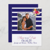 Navy and Blush Stripe Wedding Save the Date (Voorkant / Achterkant)