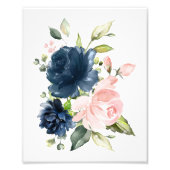 Navy and Blush Waterverf Flowers, Girl Nursery Foto Afdruk (Voorkant)