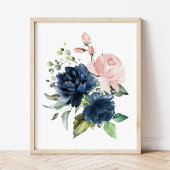 Navy and Blush Waterverf Flowers, Girl Nursery Muurkunst Sets