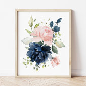 Navy and Blush Waterverf Flowers, Girl Nursery Muurkunst Sets