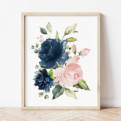 Navy and Blush Waterverf Flowers, Girl Nursery Muurkunst Sets