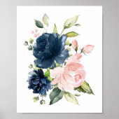 Navy and Blush Waterverf Flowers, Girl Nursery Poster (Voorkant)