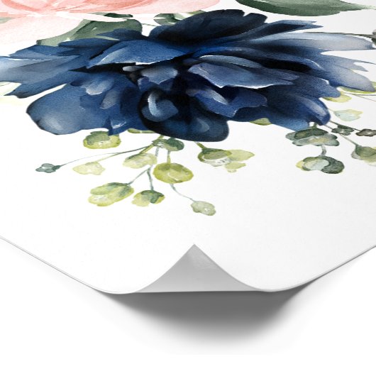 Navy and Blush Waterverf Flowers, Girl Nursery Poster (Hoek)