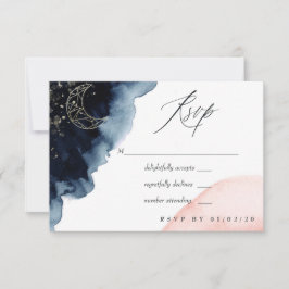 Navy and Blush Waterverf Wedding RSVP Kaartje