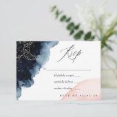 Navy and Blush Waterverf Wedding RSVP Kaartje (Staand voorkant)